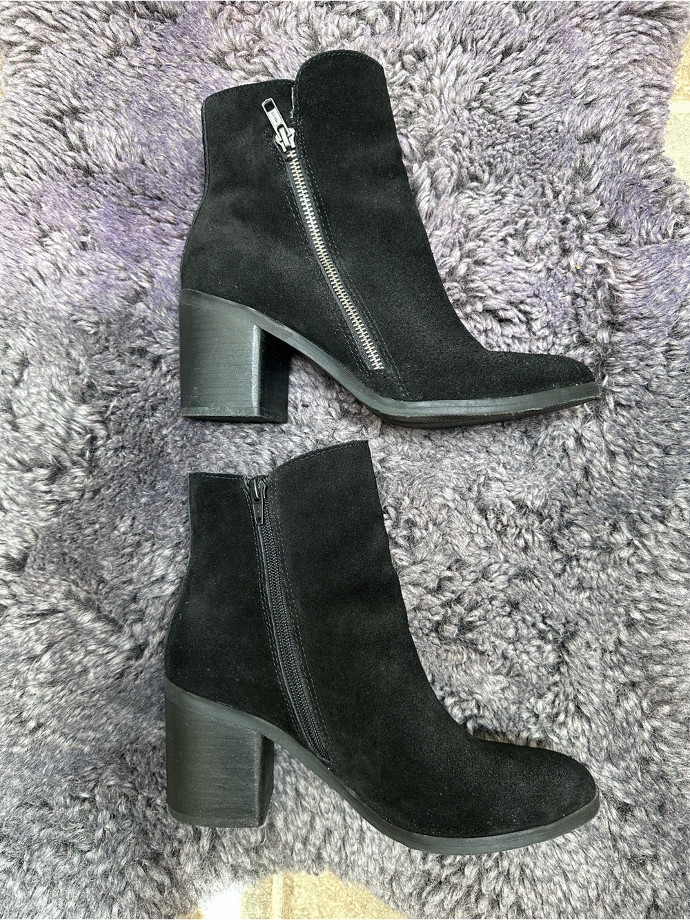 Women’s Black Suede Ankle Boots with Block Heel Size 8.5